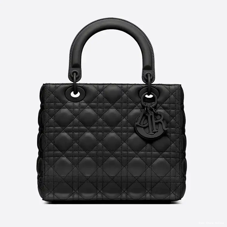 Medium Calfskin Ultramatte Lady Bag Cannage Dior Black 0502 Hot Sale